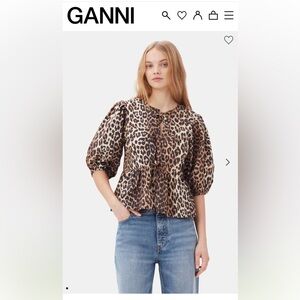 ✨💫GANNI LEOPARD COTTON POPLIN PEPLUM TIE BLOUSE